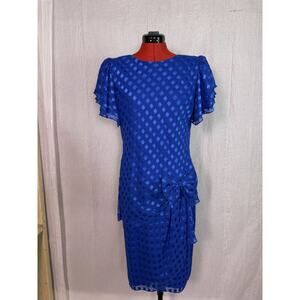 Vintage Patra Womens Blue Formal Dress Waist 36" Diamond Midi D916